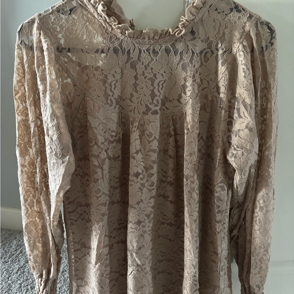 Source Unknown Lace Blouse in Tan
